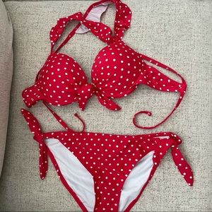 Red polka dot bikini S top M bottoms